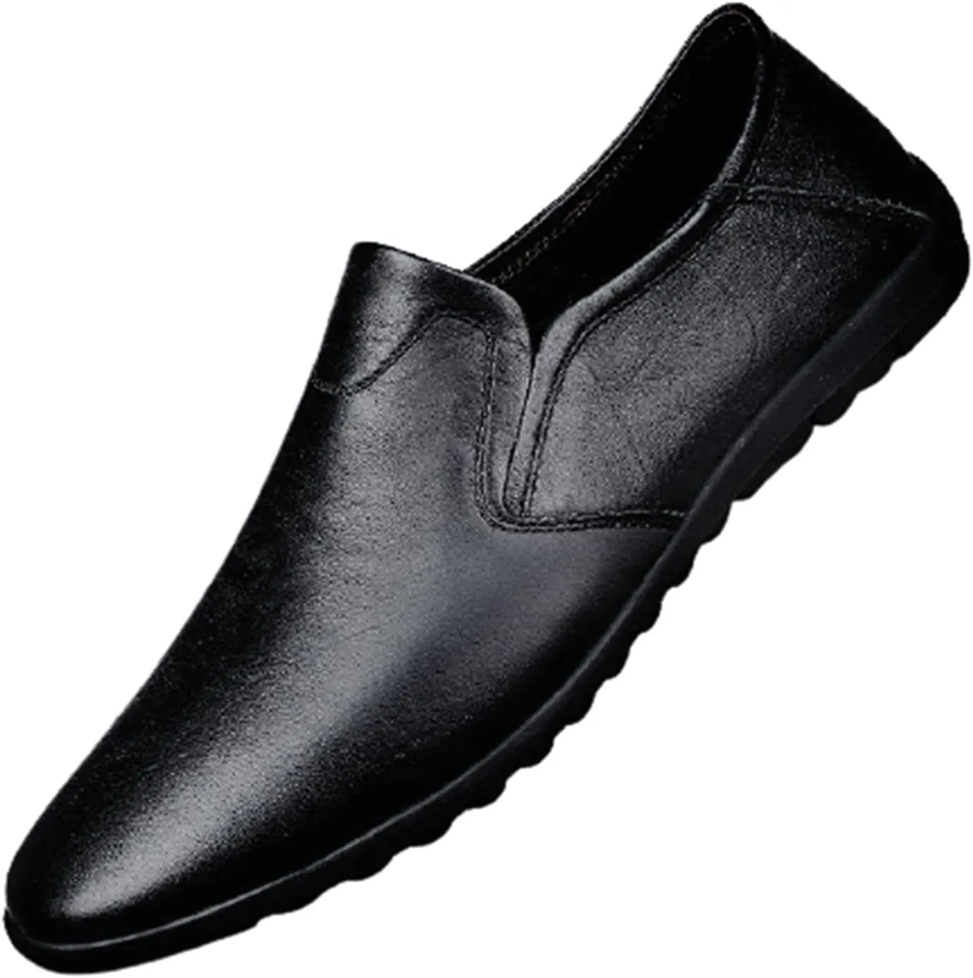 HOOENG Smoking Loafer for Men Genuine Leather Round Toe Breathable Lightweight Resistant Flat Heel Flexible Casual Slip on