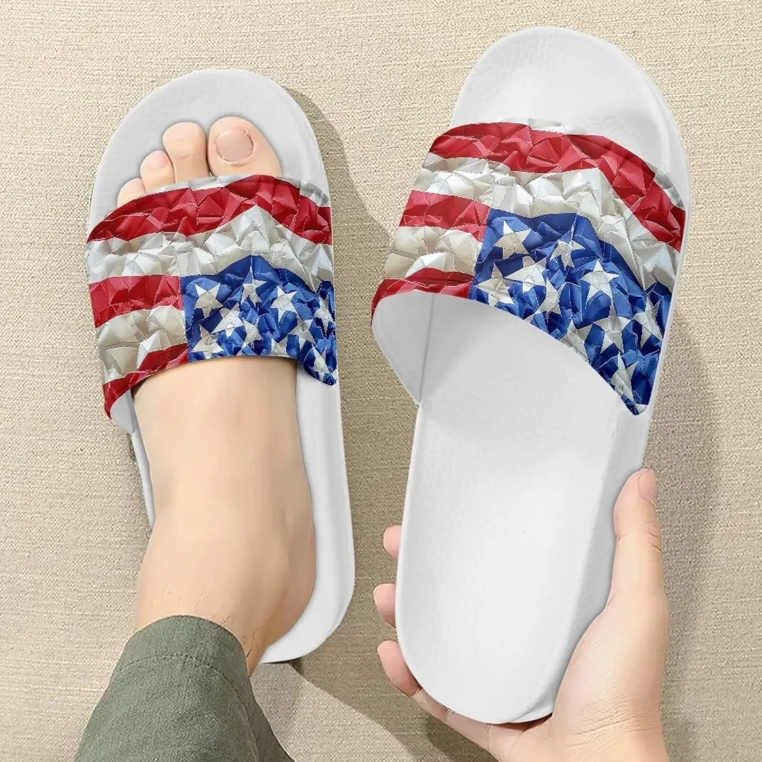 HUGS IDEA Womens Shower Slippers Slip on House Slide Sandals with Non Slip Rubber Sole Slide Flip-flops