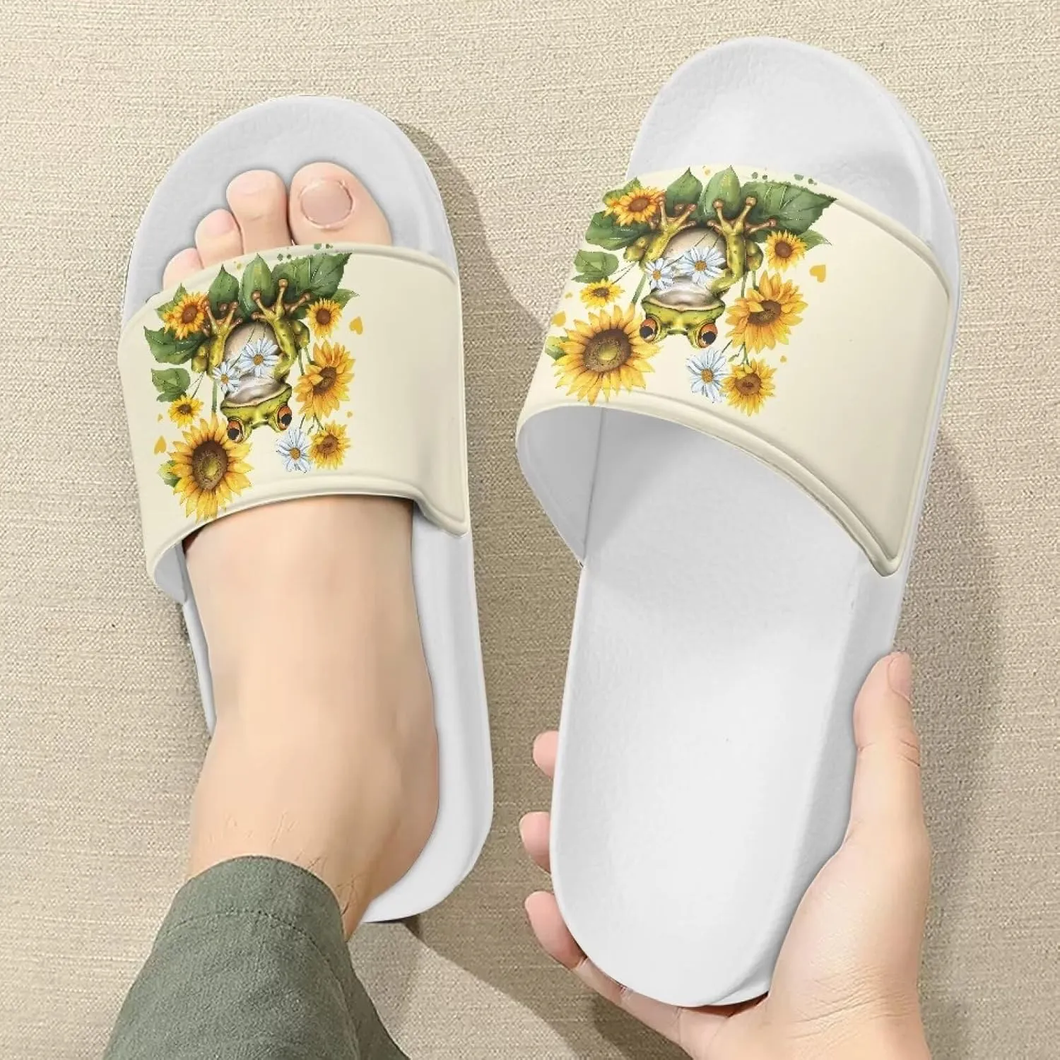 HUGS IDEA Womens Shower Slippers Slip on House Slide Sandals with Non Slip Rubber Sole Slide Flip-flops
