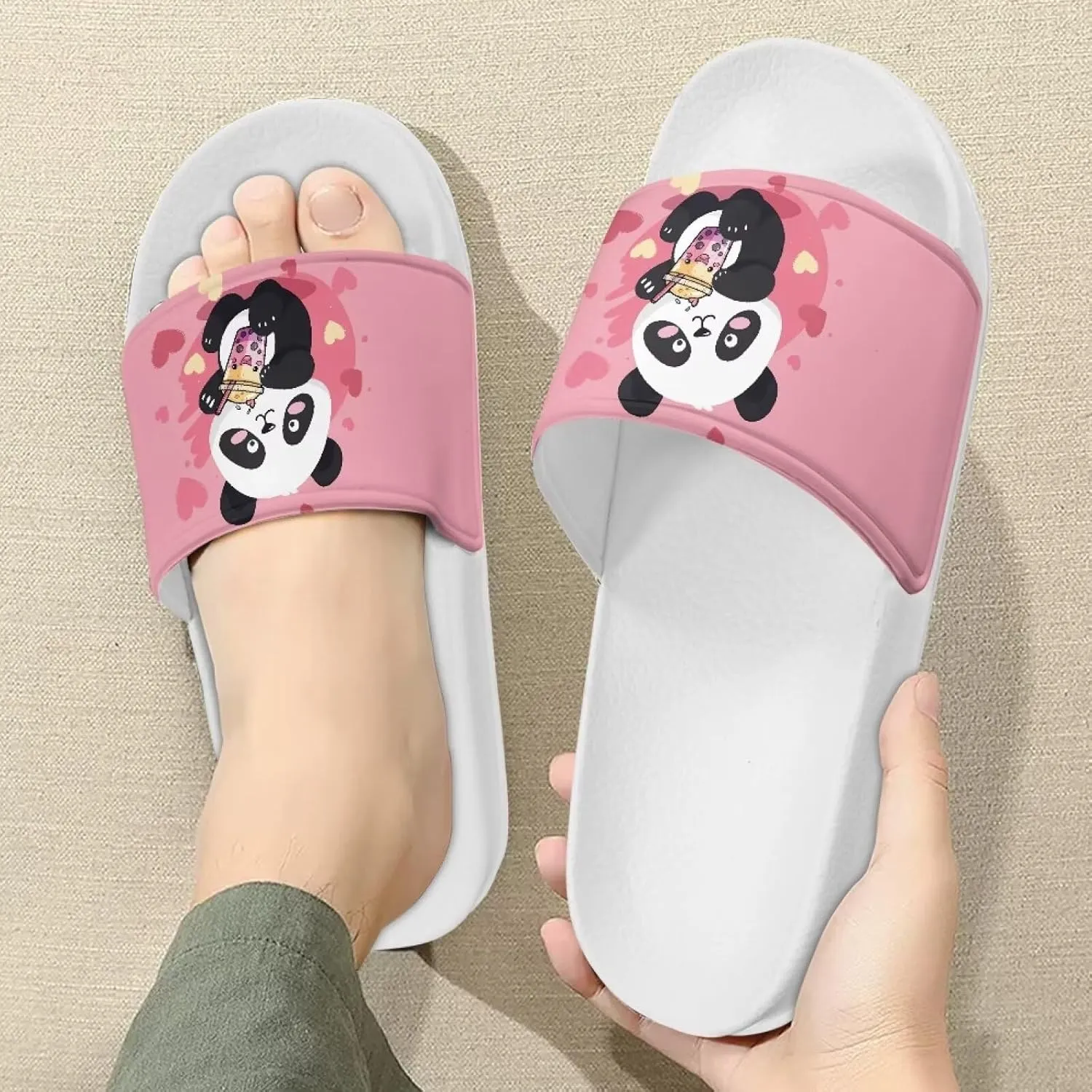 HUGS IDEA Womens Shower Slippers Slip on House Slide Sandals with Non Slip Rubber Sole Slide Flip-flops