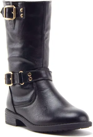 Jazam Little Girls Justina Tall Calf High Combat Zipped Round Toe Riding Dress Boots