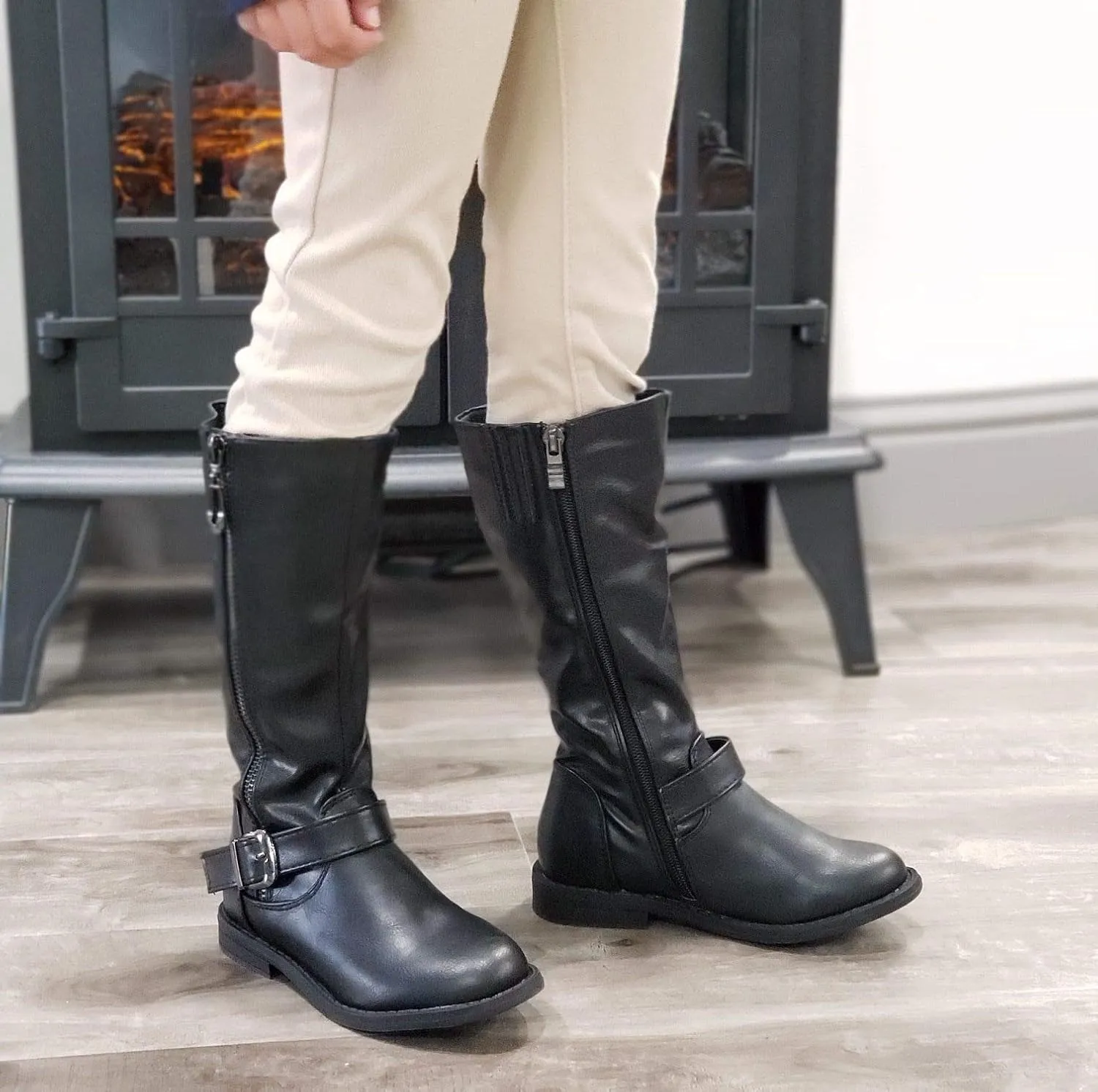 Jazam?? Little Girls Mila Tall Knee High Zipped Round Toe Riding Dress Boots