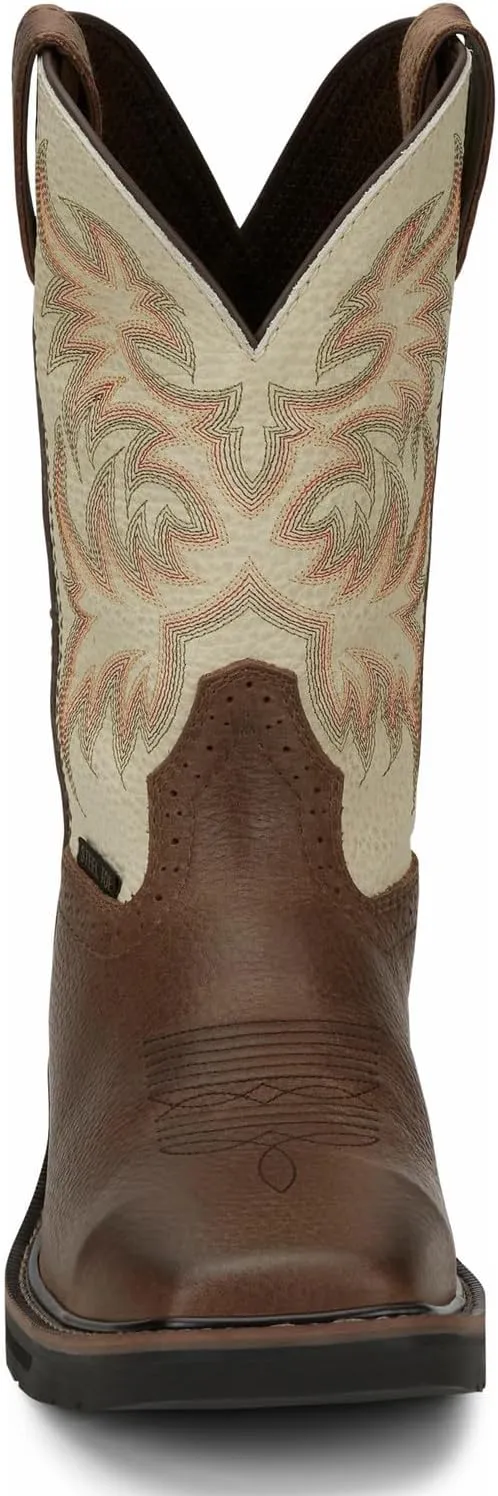Justin Mens Stampede Sq Toe White Work Boot