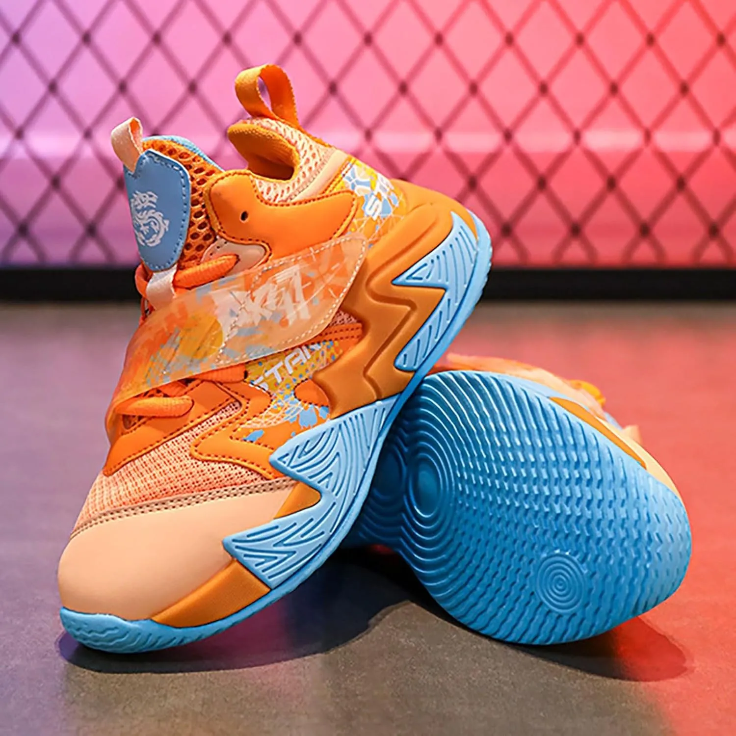 Kids Basketball Sneakers Girls Boys Running Mesh Fitness Training Sneaker Lightweight Anti-Slip Sports Athletic Shoes