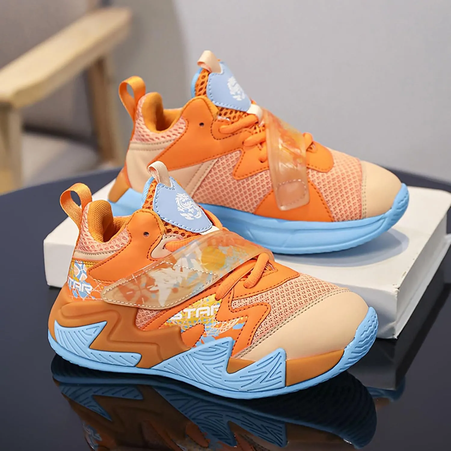 Kids Basketball Sneakers Girls Boys Running Mesh Fitness Training Sneaker Lightweight Anti-Slip Sports Athletic Shoes