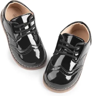 KIDSUN Toddler Boys Girls Dress Shoes Comfort Lace-Up Oxford School Uniform Shoes Loafer Flats (Toddler/Little Kid) E-Black