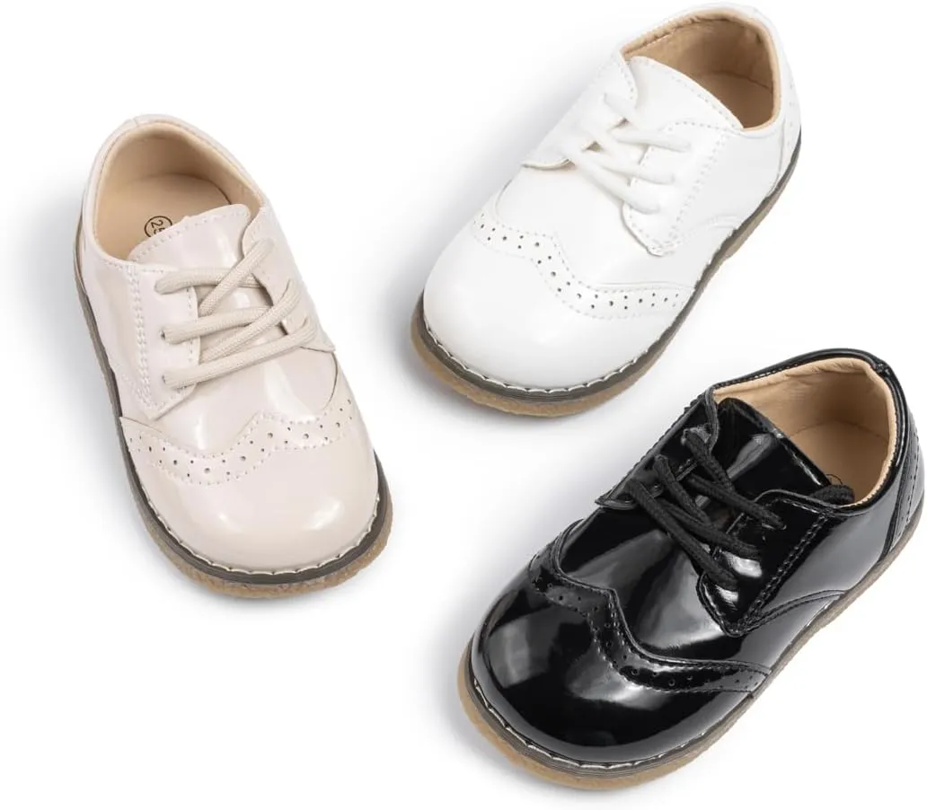 KIDSUN Toddler Boys Girls Dress Shoes Comfort Lace-Up Oxford School Uniform Shoes Loafer Flats (Toddler/Little Kid) E-Black
