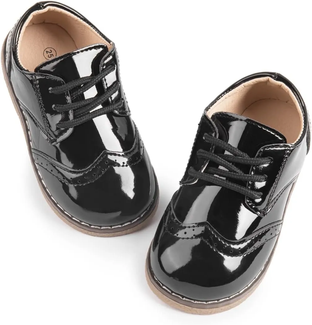 KIDSUN Toddler Boys Girls Dress Shoes Comfort Lace-Up Oxford School Uniform Shoes Loafer Flats (Toddler/Little Kid) E-Black