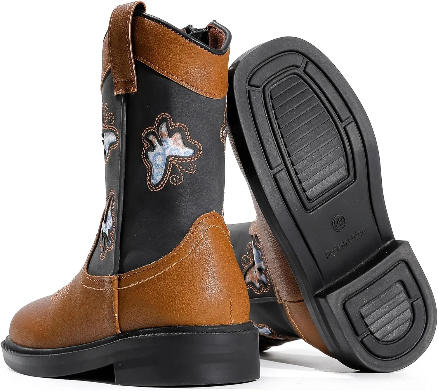 kkdom Toddler Girls Cowgirl Boots Western Glitter Butterfly Embroidery Cowboy Boot Ankle Boots Horse Riding Shoes