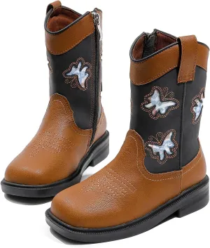 kkdom Toddler Girls Cowgirl Boots Western Glitter Butterfly Embroidery Cowboy Boot Ankle Boots Horse Riding Shoes