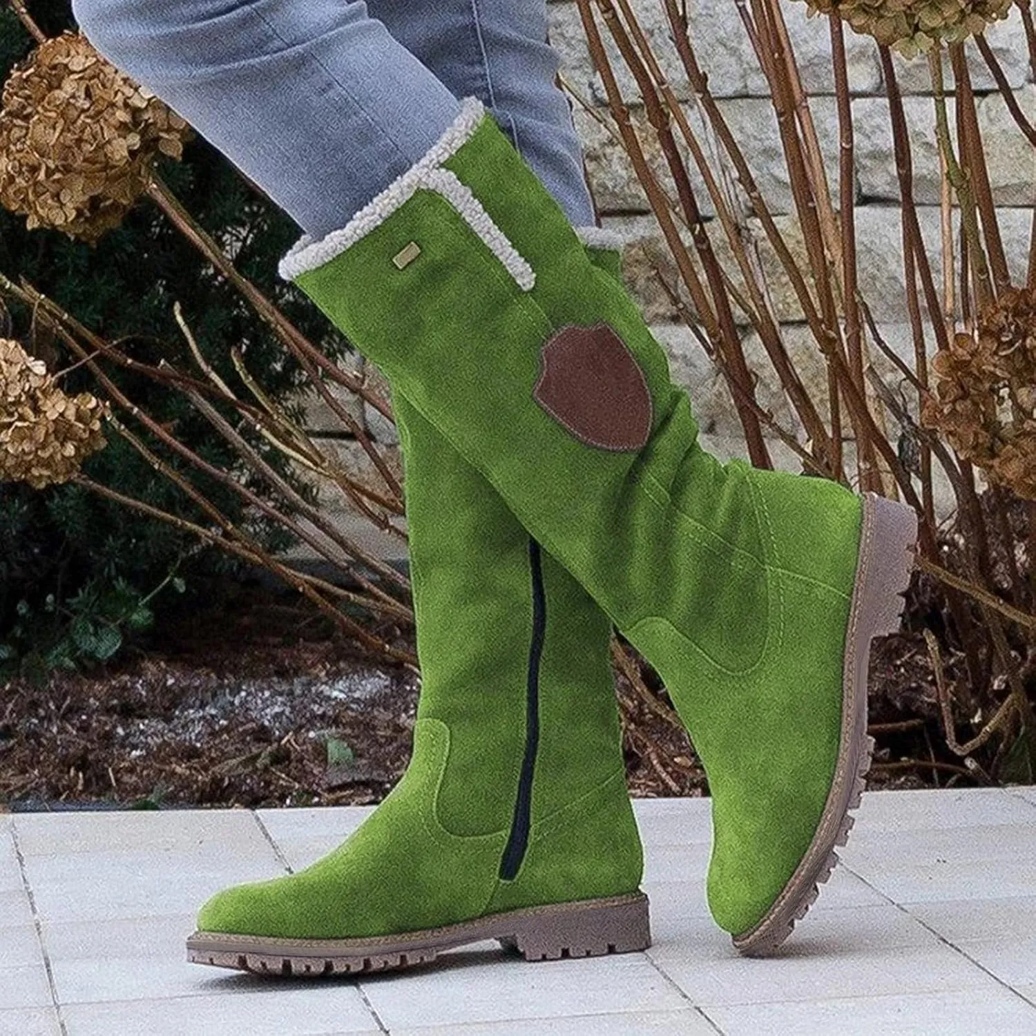Knee High Boots Women Low Heel Winter Boots for Women Retro Side Zipper Long Cotton Boots Snow Boots Warm Shoes