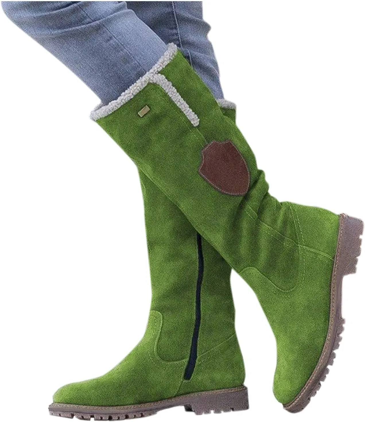 Knee High Boots Women Low Heel Winter Boots for Women Retro Side Zipper Long Cotton Boots Snow Boots Warm Shoes