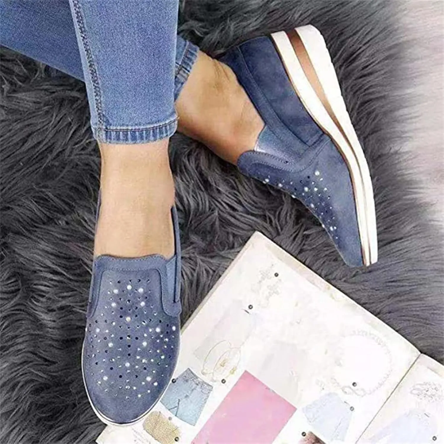 Ladmiple Shoes For Women Sneakers Slip Ons Walking Running Shoes Non Slip Tennis Fashion Sneakers Slip On Platform Shoes