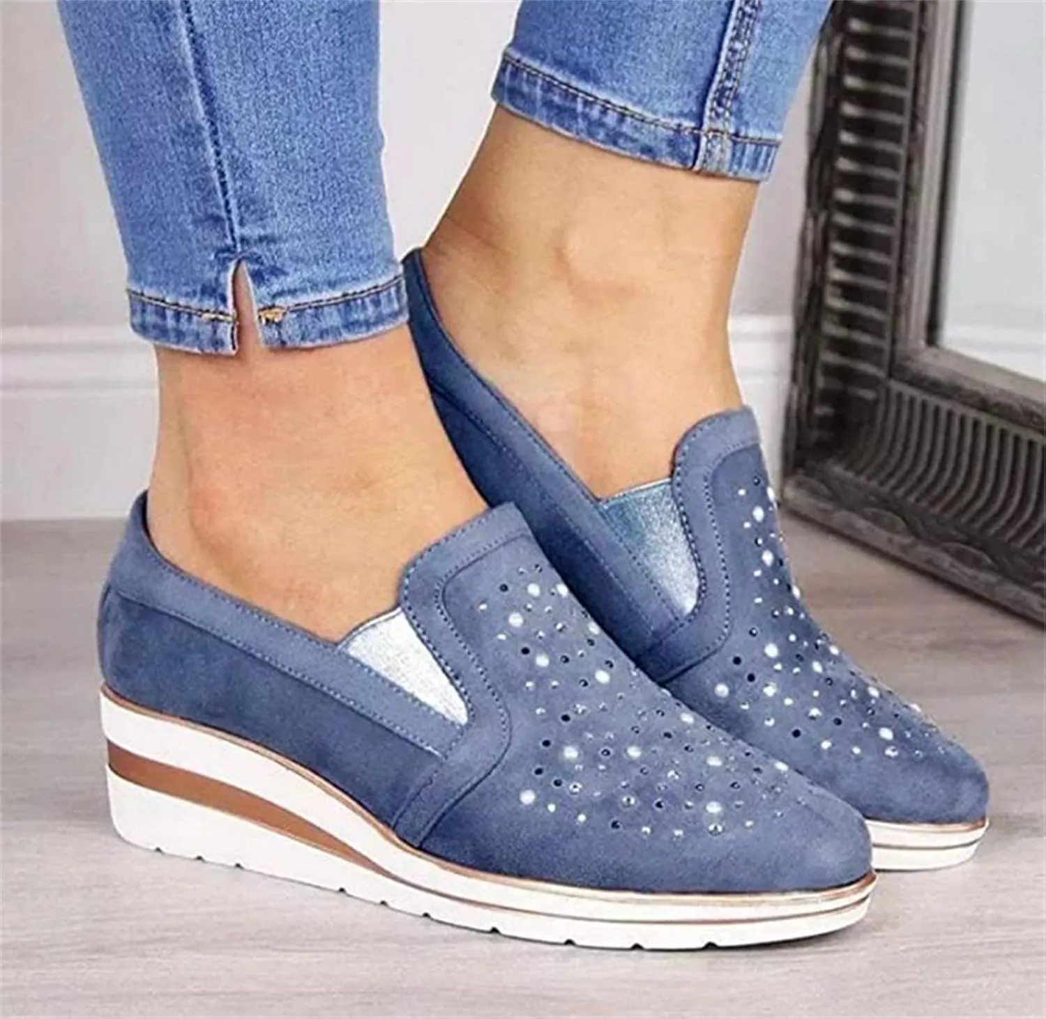 Ladmiple Shoes For Women Sneakers Slip Ons Walking Running Shoes Non Slip Tennis Fashion Sneakers Slip On Platform Shoes
