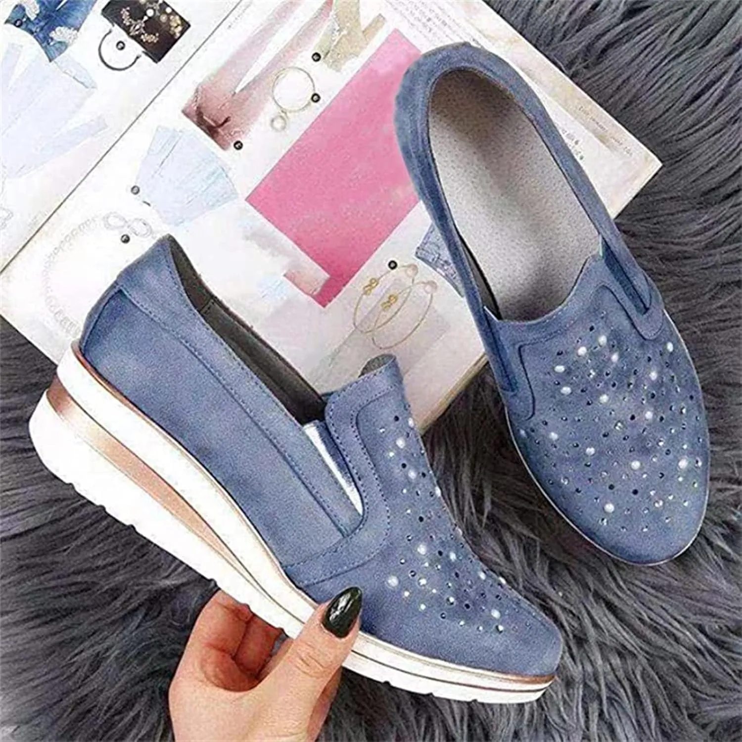 Ladmiple Shoes For Women Sneakers Slip Ons Walking Running Shoes Non Slip Tennis Fashion Sneakers Slip On Platform Shoes