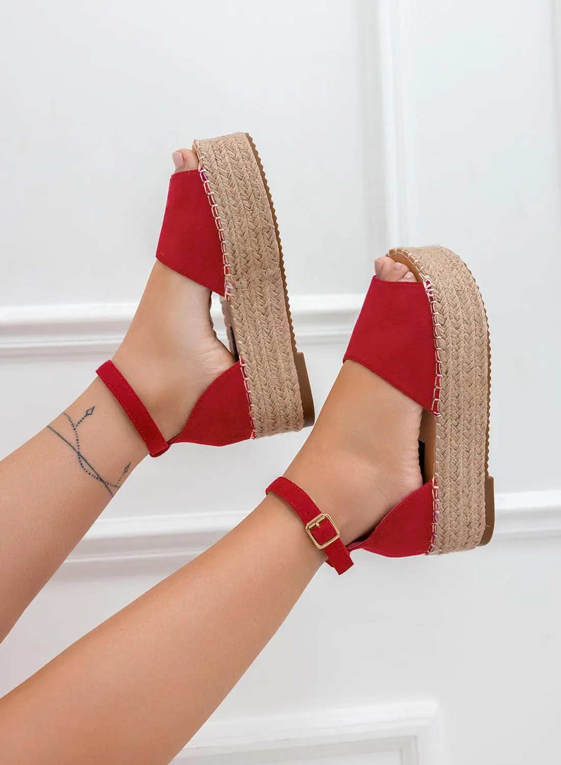 LICIA - Red espadrilles with wedge and strap
