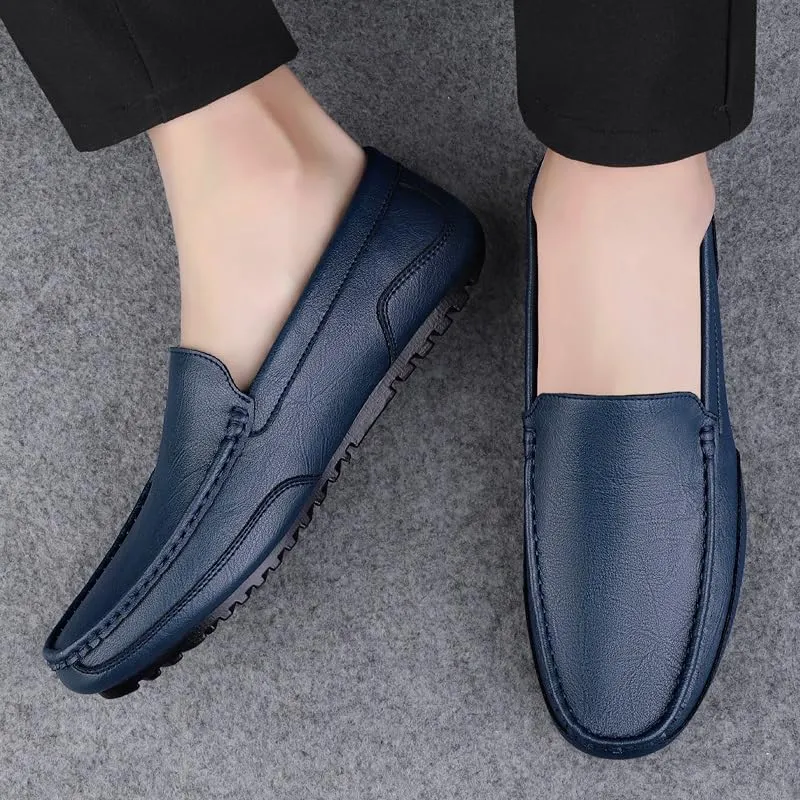 Loafers for Men Round Toe Solid Color Leather Loafer Shoes Comfortable Lightweight Slip Resistant Fashion Party Slip-on