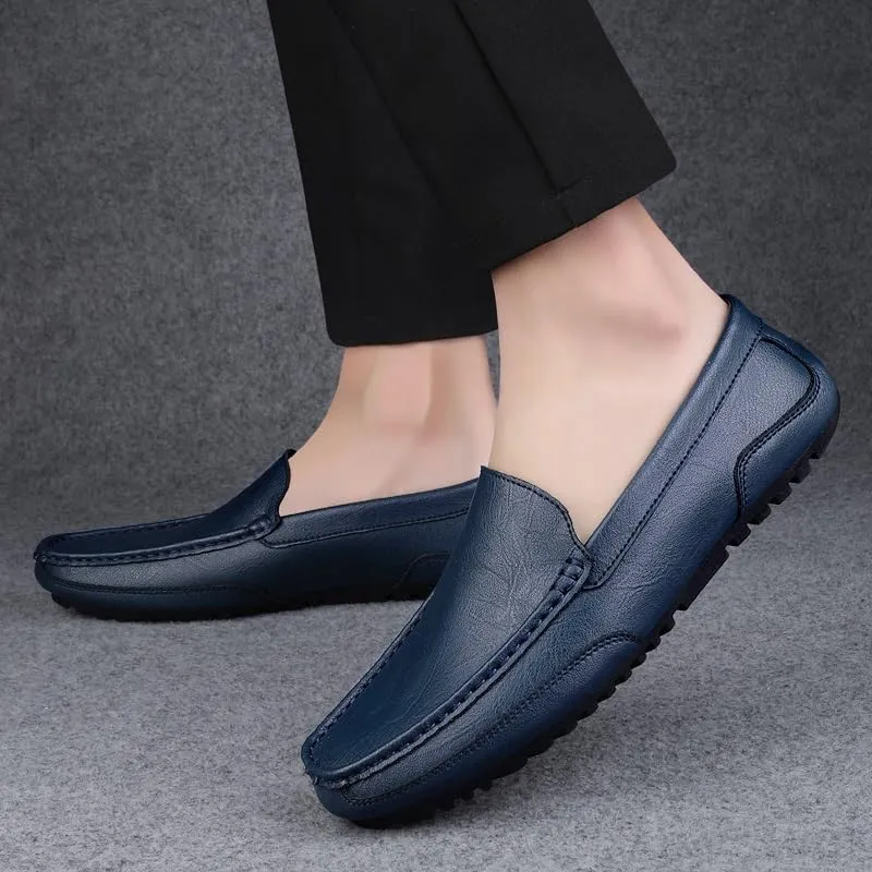 Loafers for Men Round Toe Solid Color Leather Loafer Shoes Comfortable Lightweight Slip Resistant Fashion Party Slip-on
