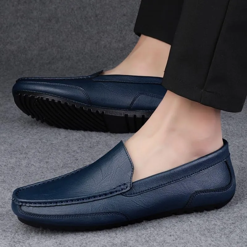 Loafers for Men Round Toe Solid Color Leather Loafer Shoes Comfortable Lightweight Slip Resistant Fashion Party Slip-on