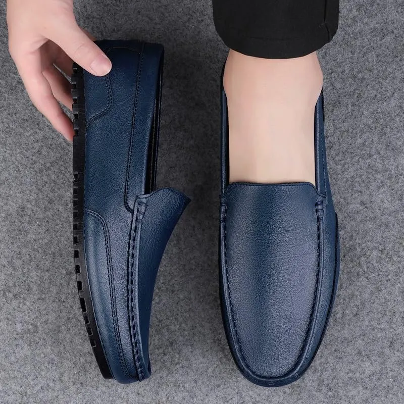 Loafers for Men Round Toe Solid Color Leather Loafer Shoes Comfortable Lightweight Slip Resistant Fashion Party Slip-on