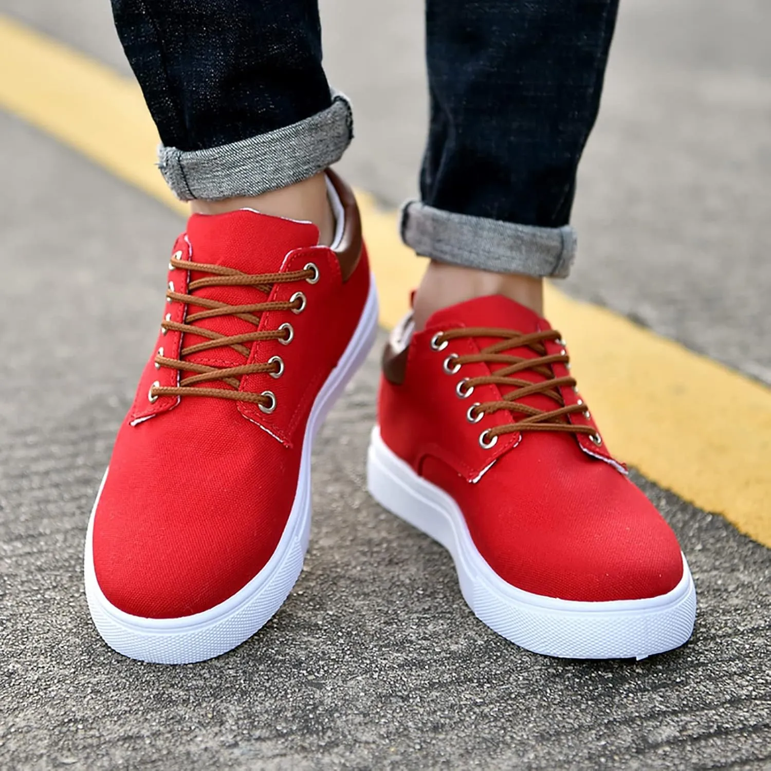 Men Low Top Canvas Walking Shoes Lace Up Fashion Casual Boats and Shoes