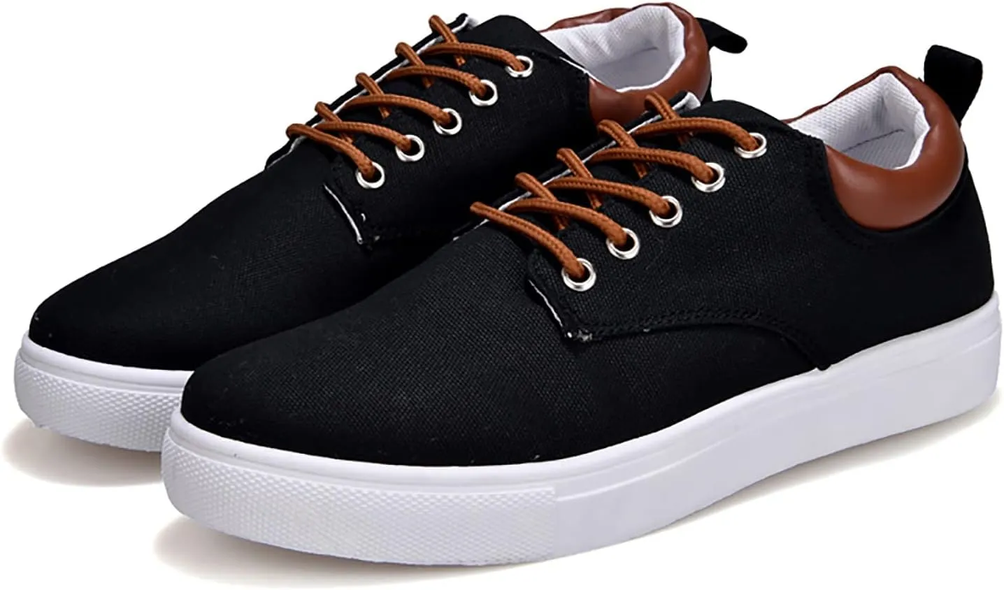 Men Low Top Canvas Walking Shoes Lace-Up Fashion Casual Sneakers Wide Width Breathable Sport Shoes Slip On Platform Sneakers