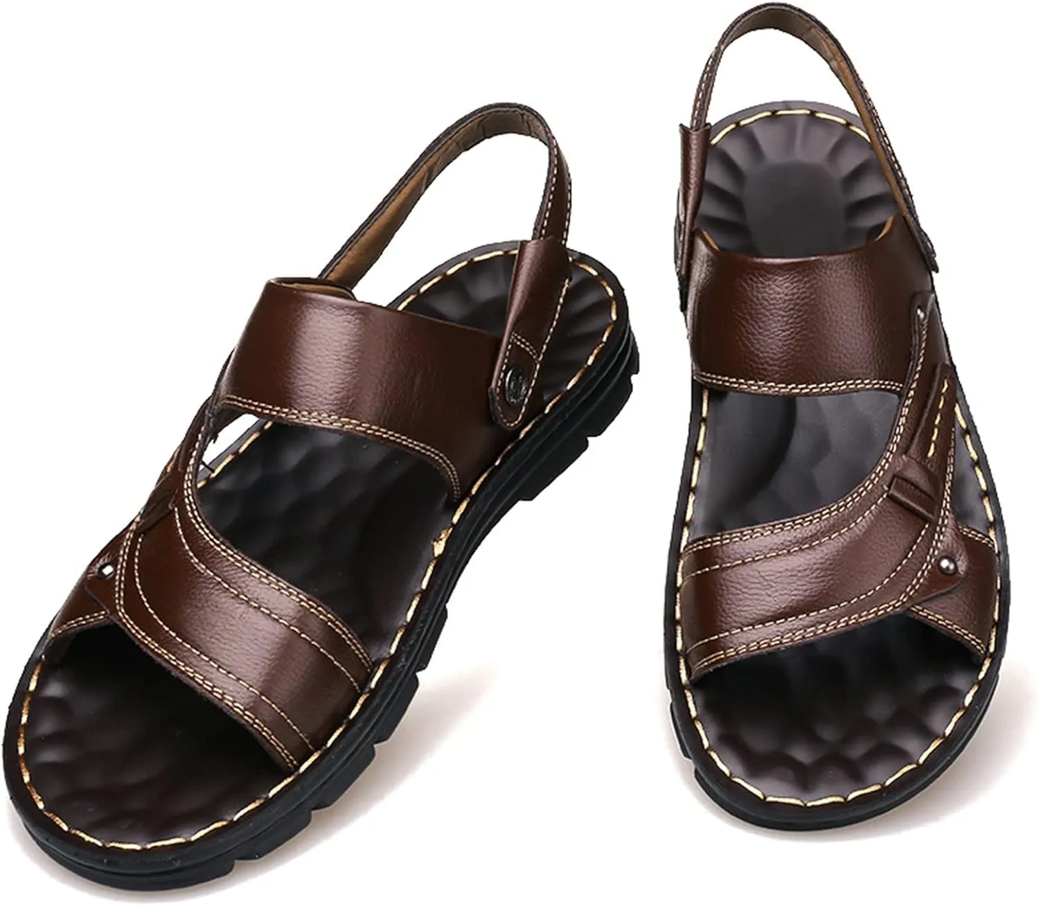 Men Summer Casual Leather Sandals Leather Beach Shoes Slip Men Slides Slippers