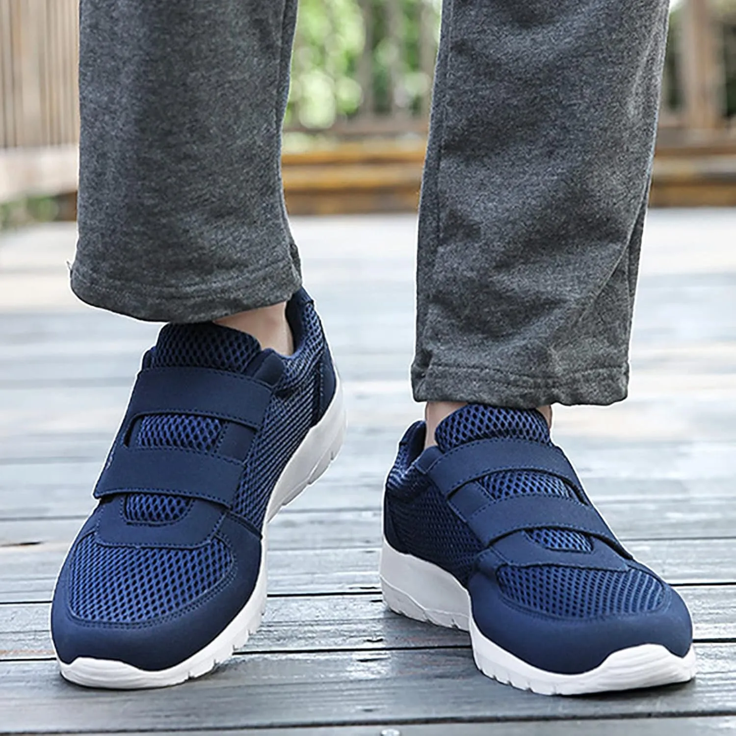 Men's 2025 New Hook Loop Solid Color Fly Woven Mesh Breathable Running Shoes Mens Sneaker Socks Low Cut Shoes