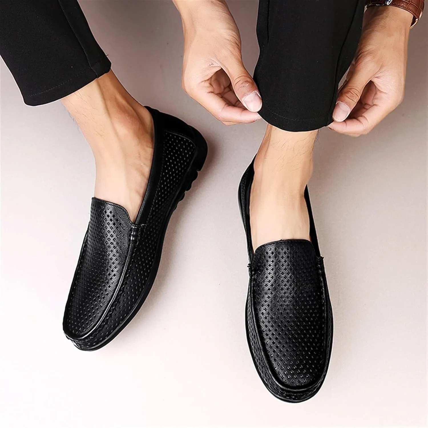 Men's Breathable Leather Loafers ?C Lightweight Slip-On Shoes with Anti-Slip Sole, Comfortable and Casual Slip-Resistant Design