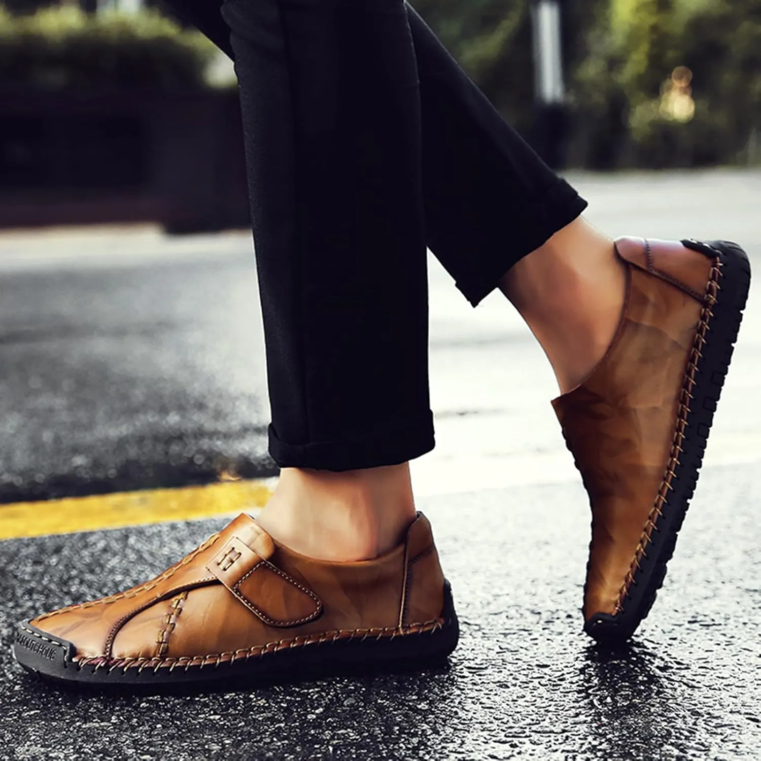 Men's Causal Loafers Slip on Leather Handmade Driving Oxford Flats Comfortable Walking Shoes