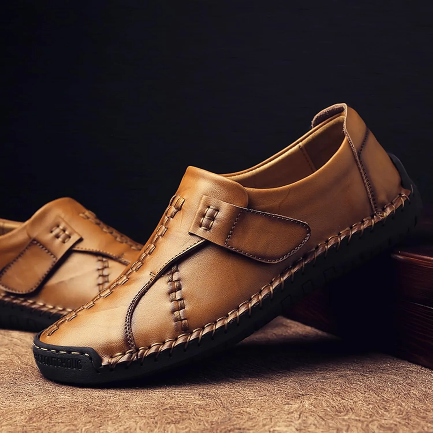 Men's Causal Loafers Slip on Leather Handmade Driving Oxford Flats Comfortable Walking Shoes