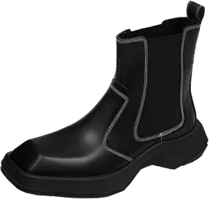 Mens Chelsea Boots Comfort Platform Work Boots Zipper Leather High Top Motorcycle Boots