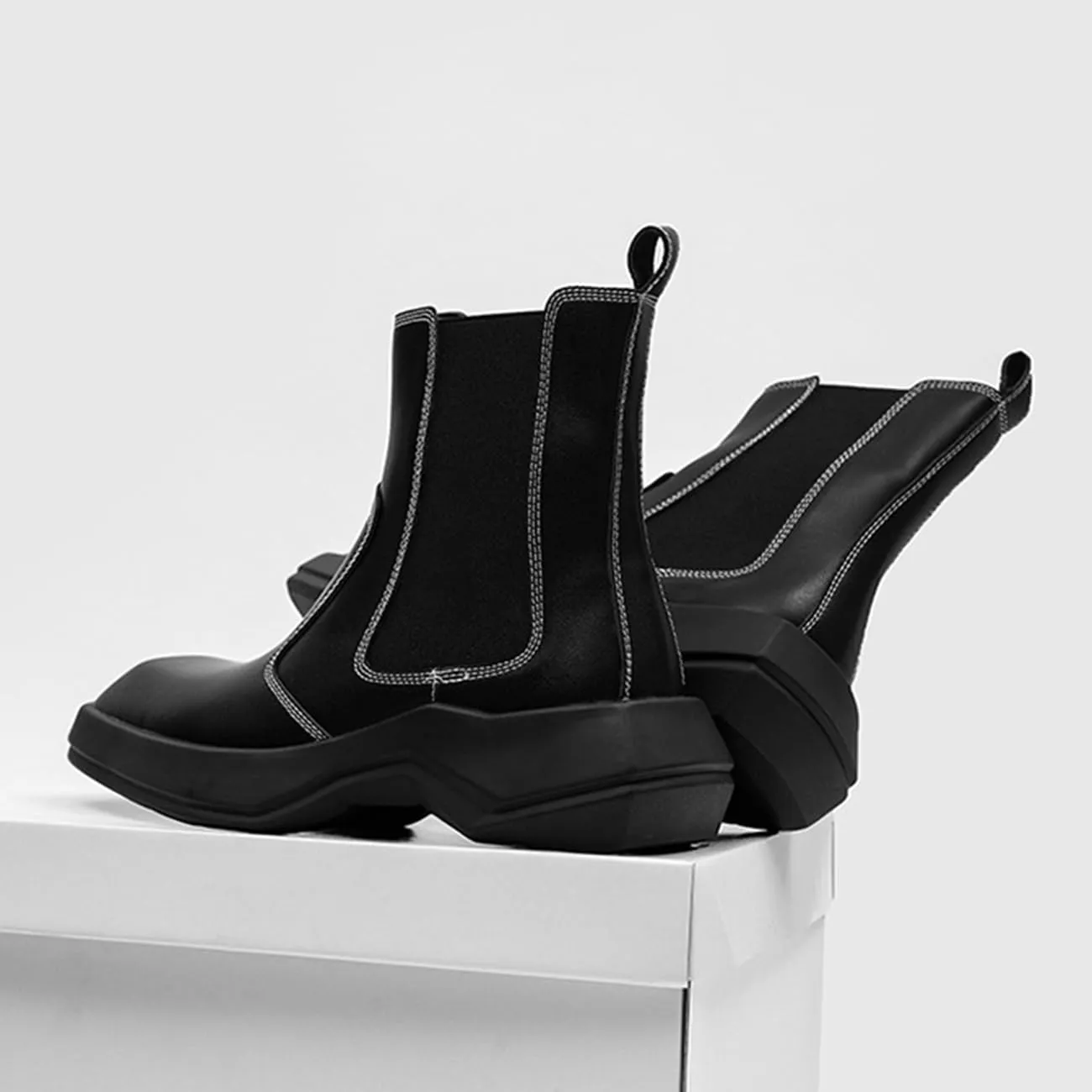 Mens Chelsea Boots Comfort Platform Work Boots Zipper Leather High Top Motorcycle Boots