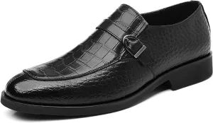 Men's Leather Crocodile Printed Loafers with Buckle Comfortable Slip-On Dress Shoes for Formal Business Work Office
