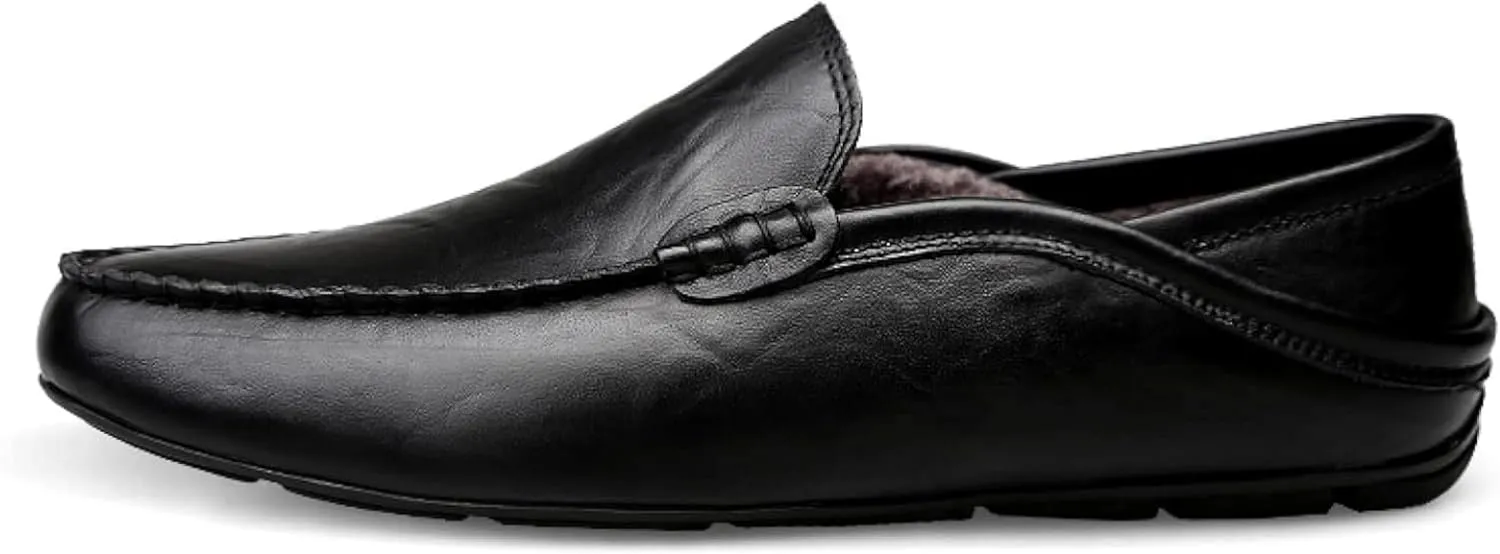 Men's Leather Handmade Driving Loafers, Casual Shoes, Winter Warm Loafers, Men's Lightweight Flat Shoes