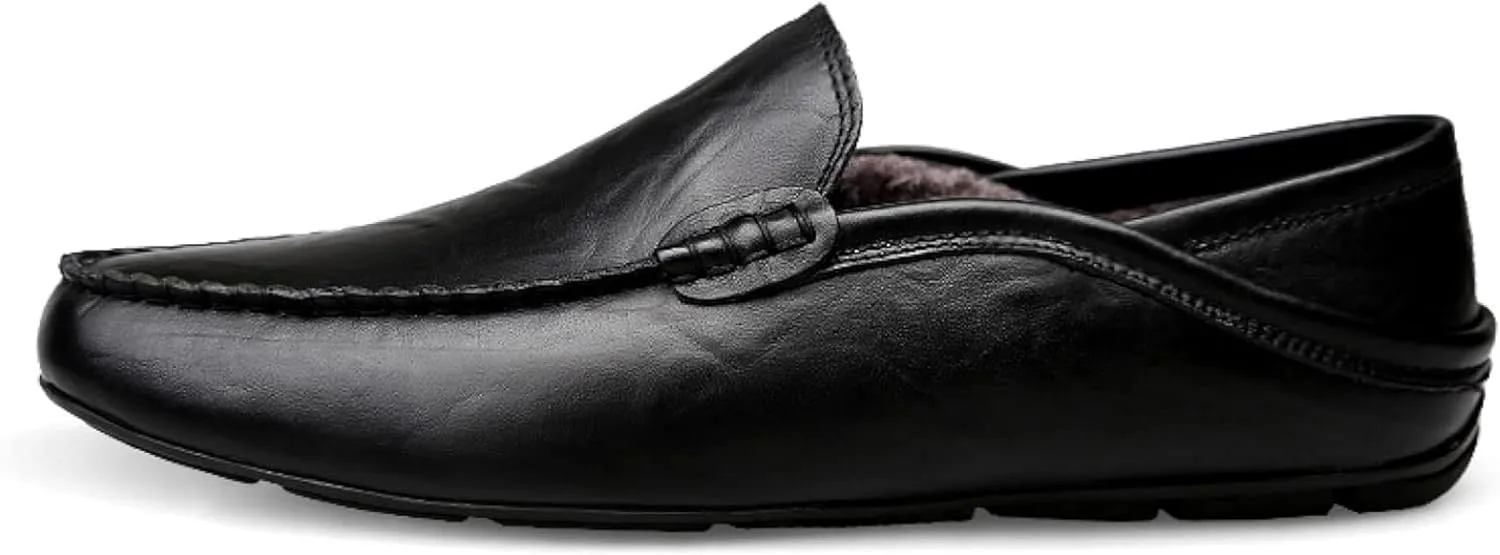 Men's Leather Handmade Driving Loafers, Casual Shoes, Winter Warm Loafers, Men's Lightweight Flat Shoes