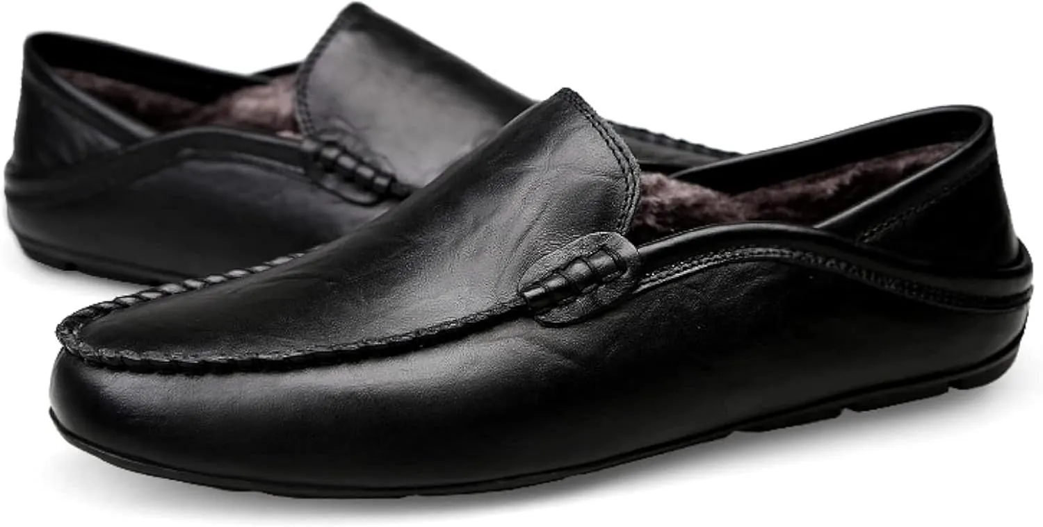 Men's Leather Handmade Driving Loafers, Casual Shoes, Winter Warm Loafers, Men's Lightweight Flat Shoes