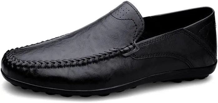 Men's Loafers Round Toe Leather Loafer Shoes Flexible Resistant Lightweight Wedding Slip On