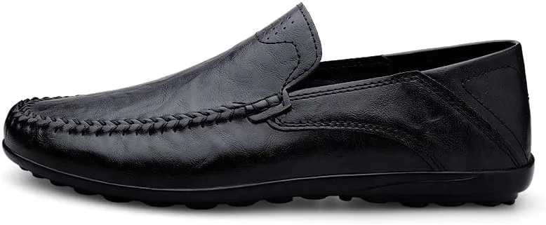 Men's Loafers Round Toe Leather Loafer Shoes Flexible Resistant Lightweight Wedding Slip On