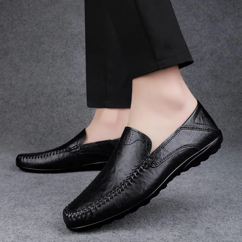 Men's Loafers Round Toe Leather Loafer Shoes Flexible Resistant Lightweight Wedding Slip On