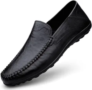 Men's Loafers Round Toe Leather Loafer Shoes Flexible Resistant Lightweight Wedding Slip On