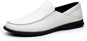 Mens Loafers Round Toe Leather Loafer Shoes Flexible Slip Resistant Anti-Slip Outdoor Party Slip-on