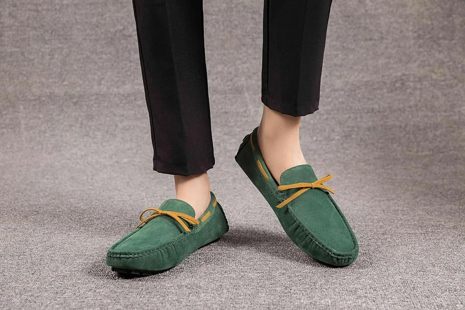 Mens Loafers Round Toe PU Leather Driving Style Loafer Slip Resistant Flexible Anti-Slip Walking Prom Slip-on(Green,11)