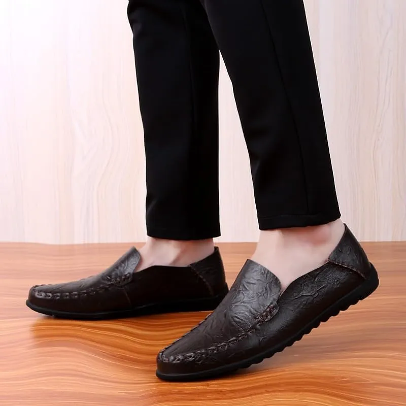 Mens Loafers Round Toe PU Leather Loafer Shoes Lightweight Comfortable Anti-Slip Prom Slip-ons