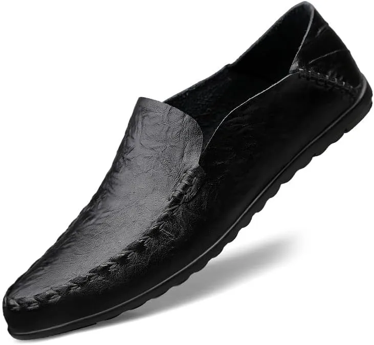 Mens Loafers Round Toe PU Leather Loafer Shoes Lightweight Comfortable Anti-Slip Prom Slip-ons
