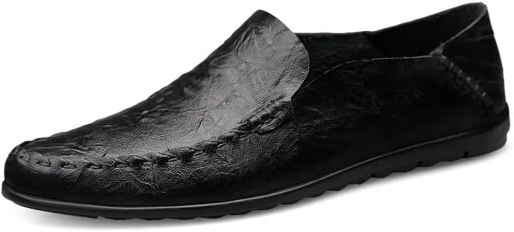 Mens Loafers Round Toe PU Leather Loafer Shoes Lightweight Comfortable Anti-Slip Prom Slip-ons