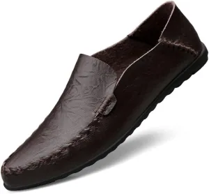 Mens Loafers Round Toe PU Leather Loafer Shoes Lightweight Comfortable Anti-Slip Prom Slip-ons