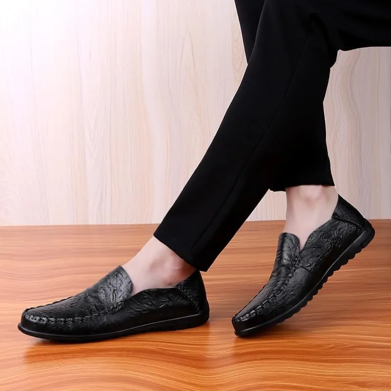 Mens Loafers Round Toe PU Leather Loafer Shoes Lightweight Comfortable Anti-Slip Prom Slip-ons