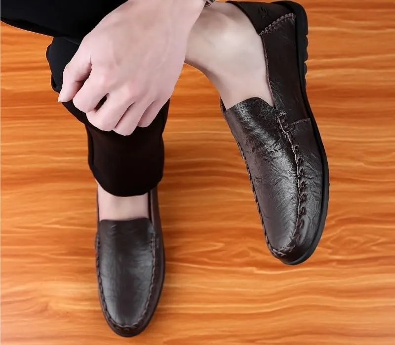 Mens Loafers Round Toe PU Leather Loafer Shoes Lightweight Comfortable Anti-Slip Prom Slip-ons