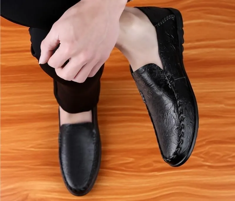 Mens Loafers Round Toe PU Leather Loafer Shoes Lightweight Comfortable Anti-Slip Prom Slip-ons